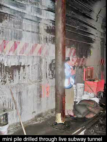 The drilled pile has advanced through the open space in the tunnel 